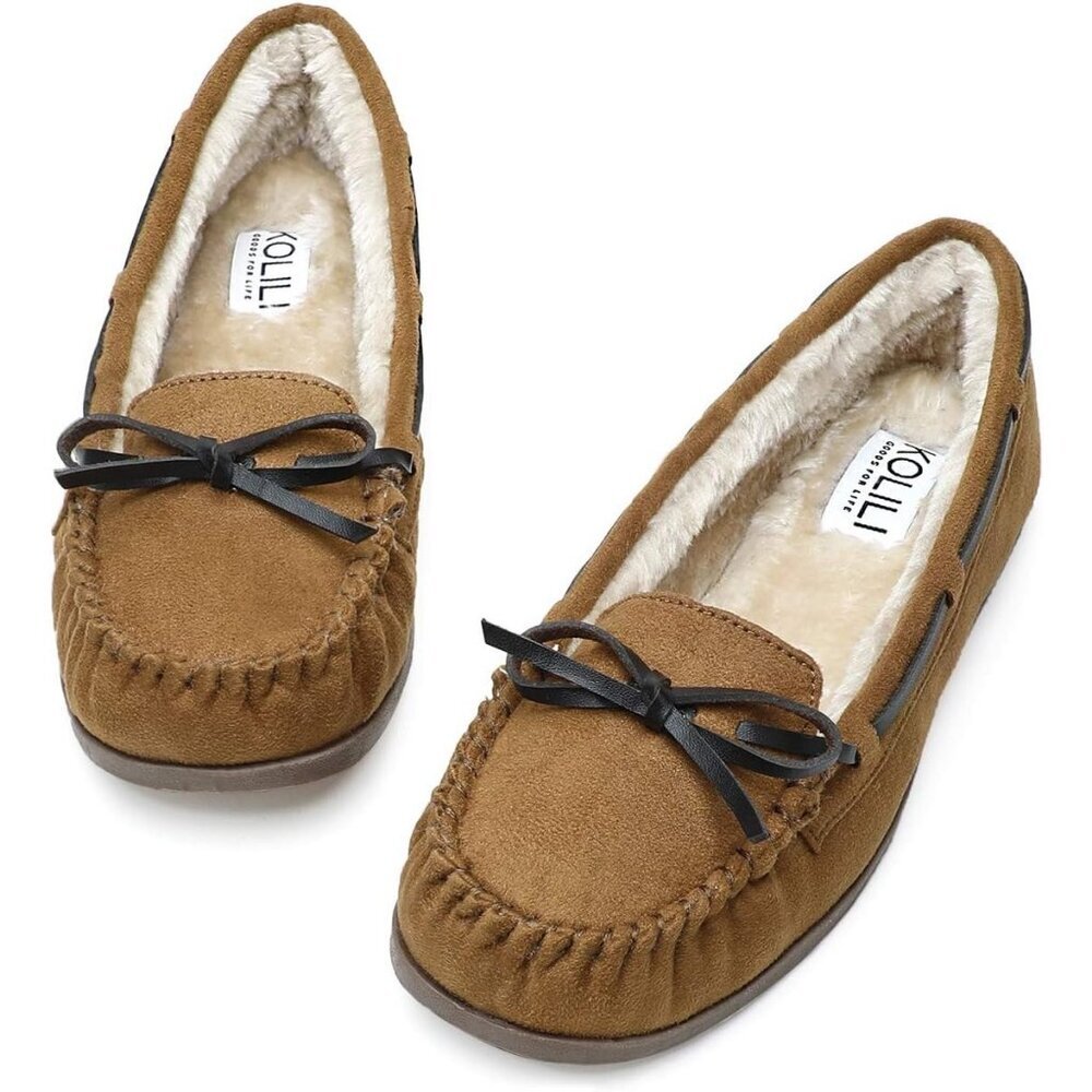 Women's Brown Faux Fur Warm Winter Cozy Durable Rubber Sole Slippers Boot Shoes